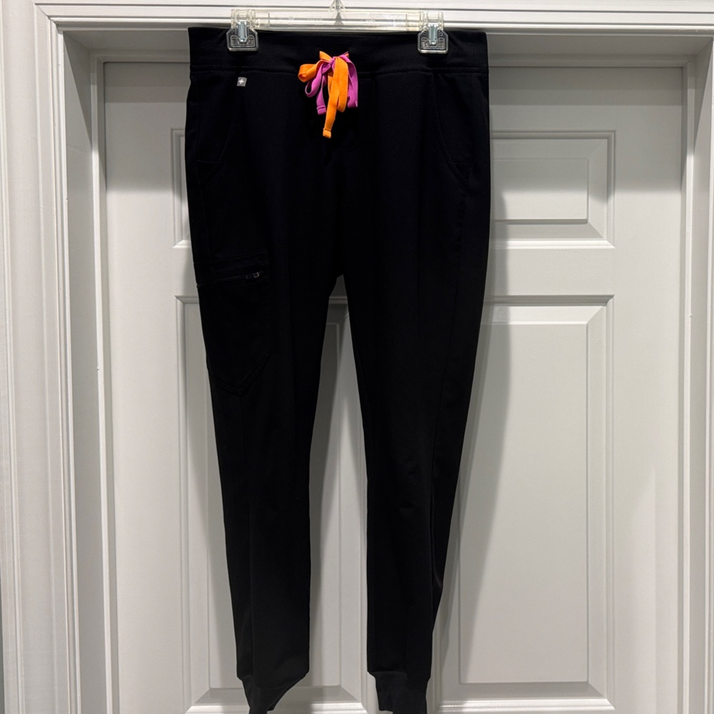 Figs Black Joggers with Orange and Pink Drawstring